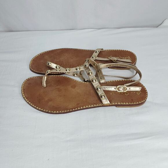 Lilly Pulitzer Gold Leather Studded Open Toe Summer Thong Strappy Sandals Size 9 - Picture 6 of 10